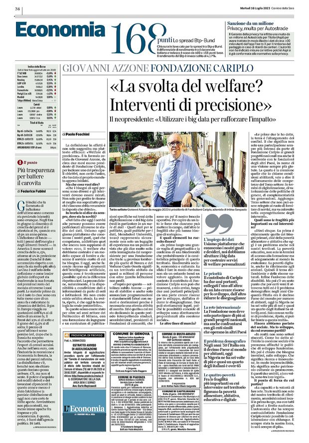 Articolo Corriere della Sera: La svolta del welfare? Interventi di precisione